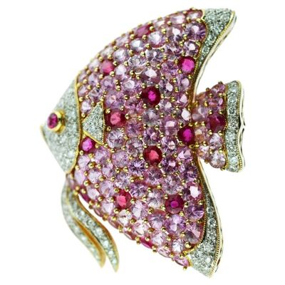 Pink Sapphires Fish Brooch