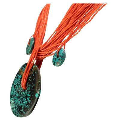 Red Coral Necklace and Turquoise Pendant