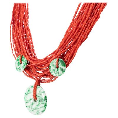 Red Coral Necklace with Jade