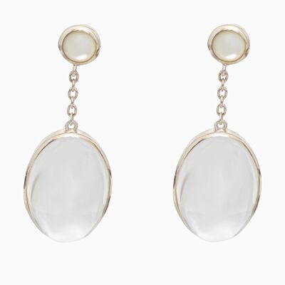 Rock Crystal and Pearls Oval Earrings