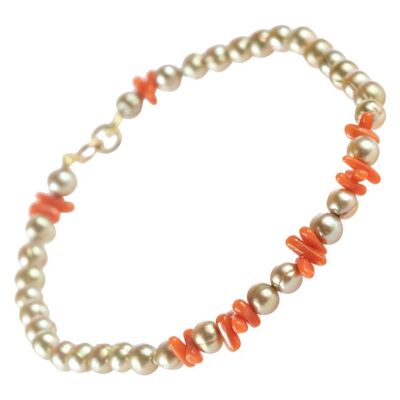 Salmon Coral & Pearls Bracelet
