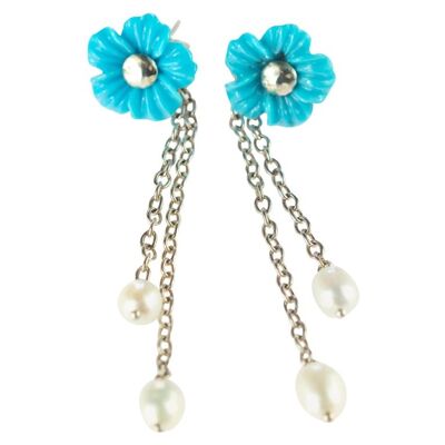 Turquoise Flowers Dangle Earrings
