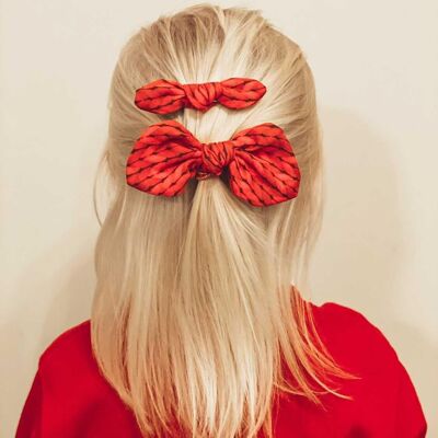 Small Bow set- Red knit_Crocodile Clip-I