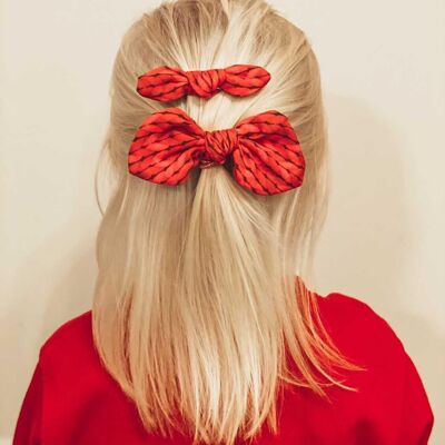 Small Bow set- Red knit_Hair Tie-II
