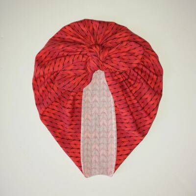 Red Knit print Baby turban with Bow