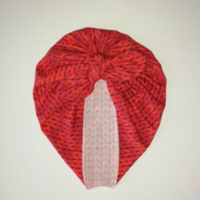 Red Knit print Baby turban with Bow