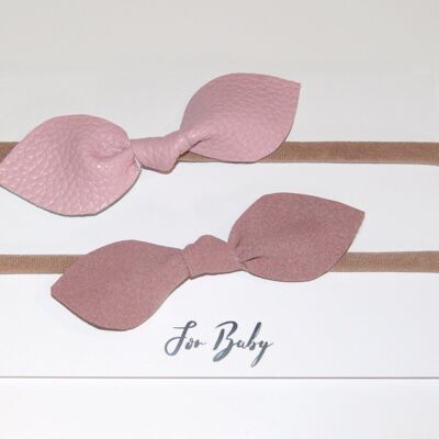 Dusky Pink Hair Bow Duo- Leather and Suede, Hair Clip_Baby