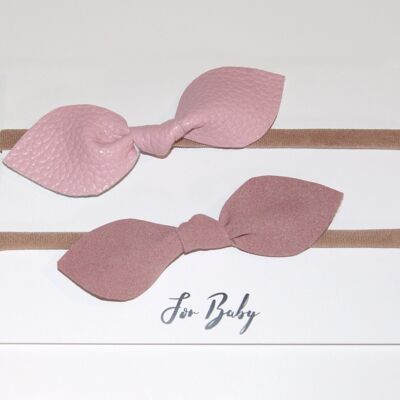 Dusky Pink Hair Bow Duo- Leather and Suede, Hair Clip_Squad Goals