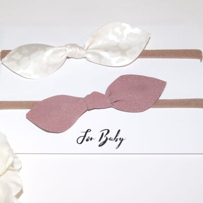 Leather Hair Bow Duo- Pink and White Leopard print, Hair Clip_Baby
