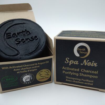 Spa Noir - Shampoo Solido al carbone attivo - Astuccio Completo - BUNDLE da 20 pezzi - Confezione 100% carta