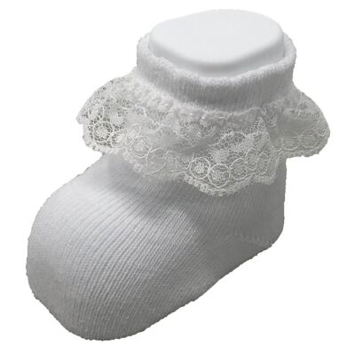 Calcetines con puntilla para recién nacido blanco