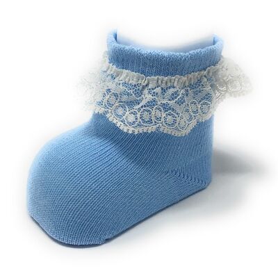 SOCKS WITH LACE FOR NEWBORN LIGHT BLUE