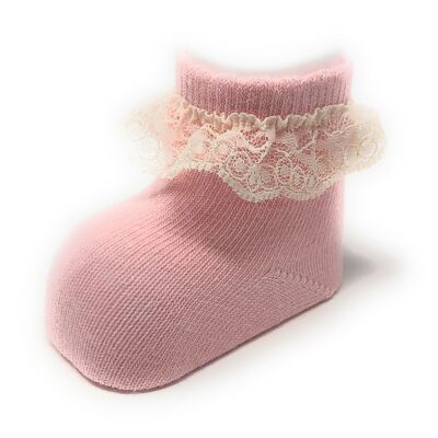 Calcetines con puntilla para recién nacido rosa