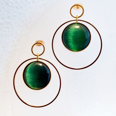 Ear studs, gold-plated, emerald green (373.8)