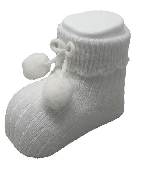 Calcetines con pompones para recién nacido blanco