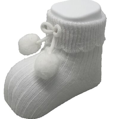 SOCKS WITH POMPONS FOR NEWBORN WHITE