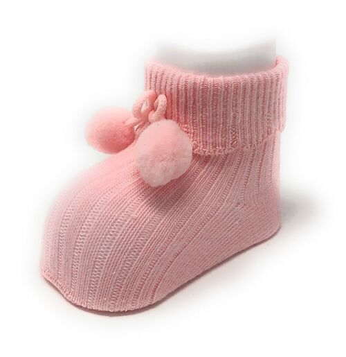 Calcetines con pompones para recién nacido rosa