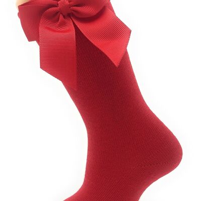 CHAUSSETTES HAUTES À CRAVATE GROS-GRAIN ROUGE de 3 à 8 ANS