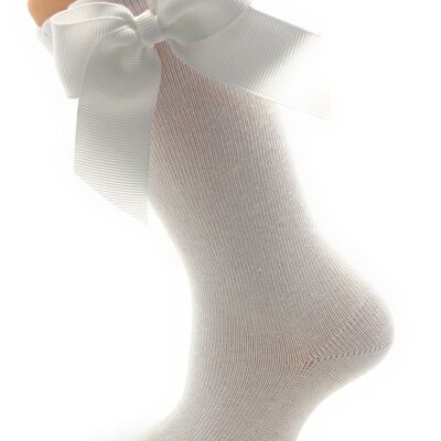 HOHE SOCKEN MIT BINDUNG GROS-GRAIN WHITE von 3 bis 8 JAHREN