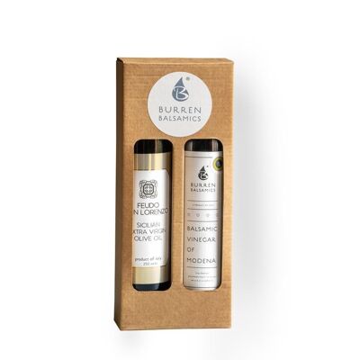 Geschenkbox mit Olivenöl und Balsamico-Essig
