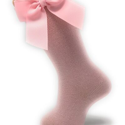 HIGH SOCKS WITH TIE GROS-GRAIN PINK from 3 to 8 YEARS