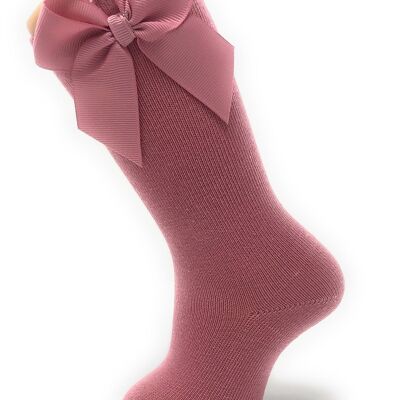 HIGH SOCKS WITH BOW GROS-GRAIN PALO PINK from 3 to 8 YEARS