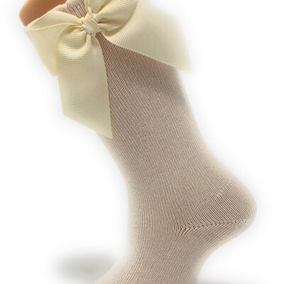 HIGH SOCKS WITH GROS-GRAIN NATURAL BOW from 3 to 8 YEARS
