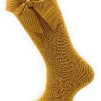 HIGH SOCKS WITH BOW GROS-GRAIN MUSTARD from 3 MONTHS to 2 YEARS