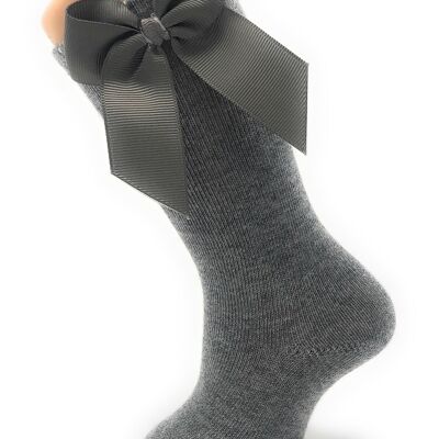 CHAUSSETTES HAUTES À CRAVATE GROS-GRAIN GRIS MOYEN de 3 à 8 ANS