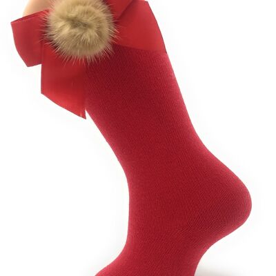 HIGH SOCKS WITH BOW AND RED POMPON from 3 to 8 YEARS