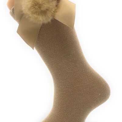 HIGH SOCKS WITH BOW AND POMPON CAMEL from 3 to 8 YEARS