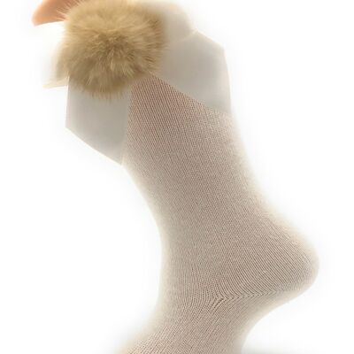 HIGH SOCKS WITH BOW AND NATURAL POMPON from 3 to 8 YEARS