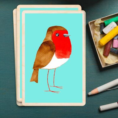 Wooden Postcard ROBIN Bird Card