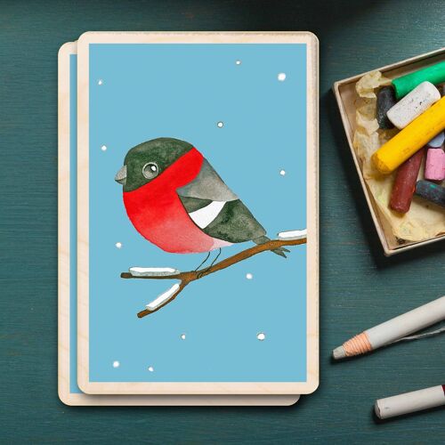 Wooden Postcard BULLFINCH Bird Card