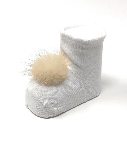 Calcetines con pompon para recién nacido blanco