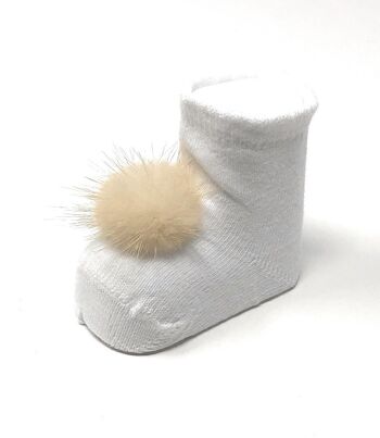 CHAUSSETTES POMPON POUR NOUVEAU-NÉ BLANC 1