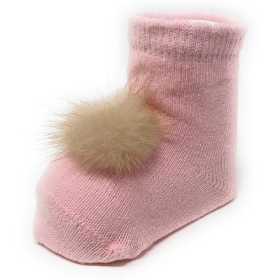 PINK NEWBORN SOCKS WITH POMPON