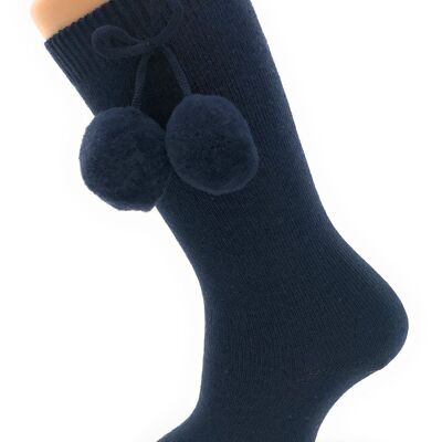 HIGH SOCKS WITH NAVY POMPONS from 3 to 6 YEARS