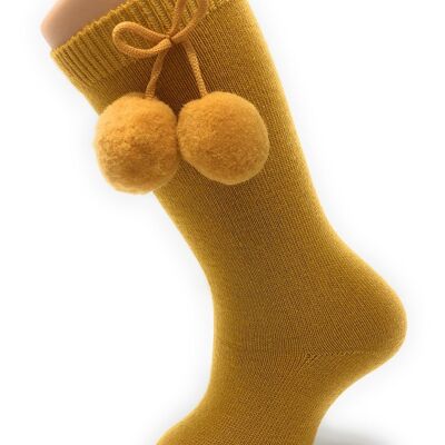 HOHE Socken mit Senfpompons von 3 Monaten bis 2 Jahren