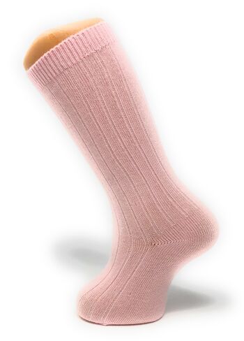 CHAUSSETTES HAUTES EN COTON CÔTELÉ ROSE du 3 à 8 ANS