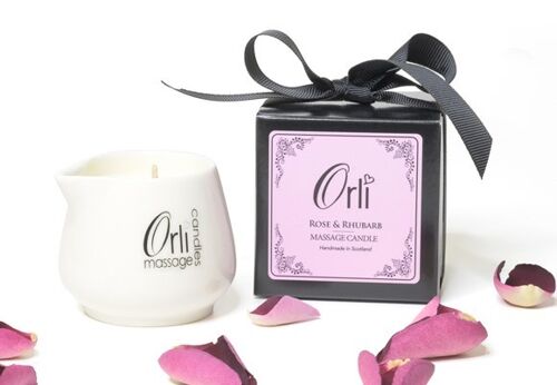 Rose & Rhubarb Ceramic Massage Candle with Gift Box/Ribbon – 50g