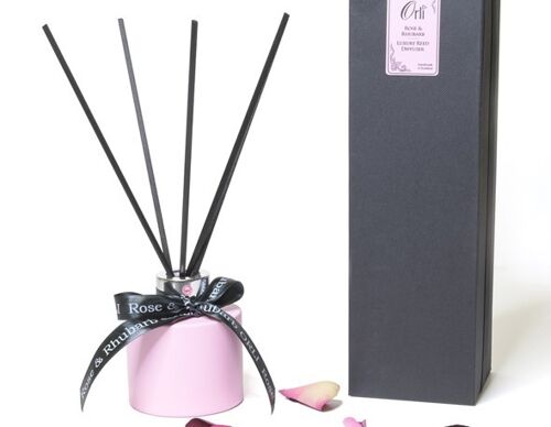 Luxury Reed Diffuser in Rose & Rhubarb with Gift Box & Ribbon – 100ml