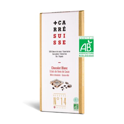 N° 14 - Tavoletta di cioccolato bianco, chips di fagioli crudi, BIOLOGICO ed equosolidale, 100g