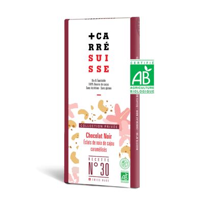 N ° 30 - Dark chocolate bar 65%, caramelized cashew nuts, ORGANIC & fair trade, 100g