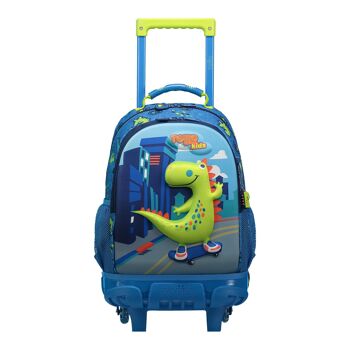 Petit sac à dos scolaire à roulettes - Little Dino Blue_1 1