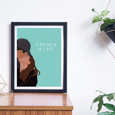 Poster bacio alla francese blu