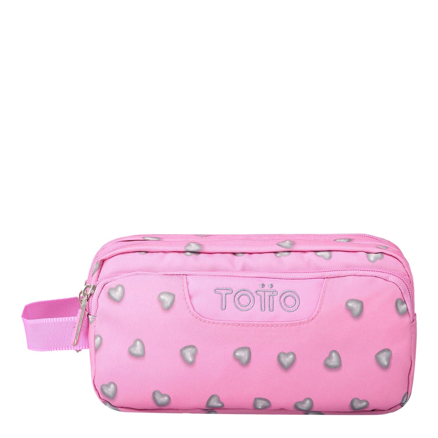 Buy wholesale School pencil case three compartments pink hearts