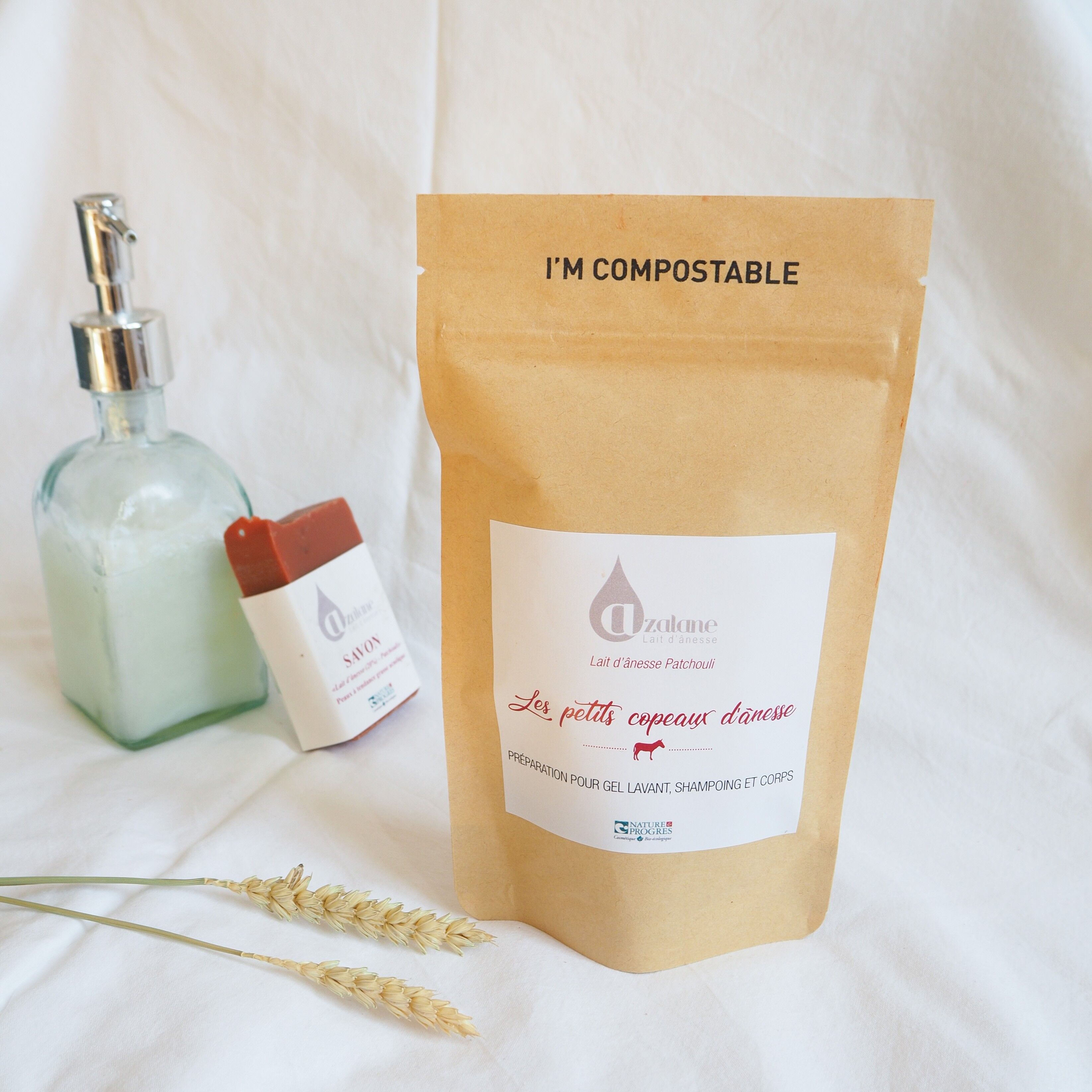 Gel lavant : côpeaux lait d'ânesse patchouli-80 g