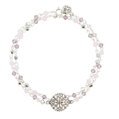 Bracelet double tour multi argent rose pâle