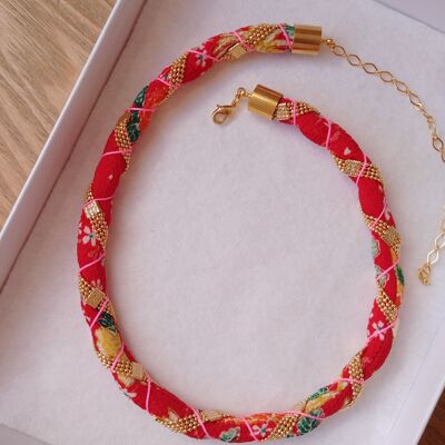 Red chirimen necklace